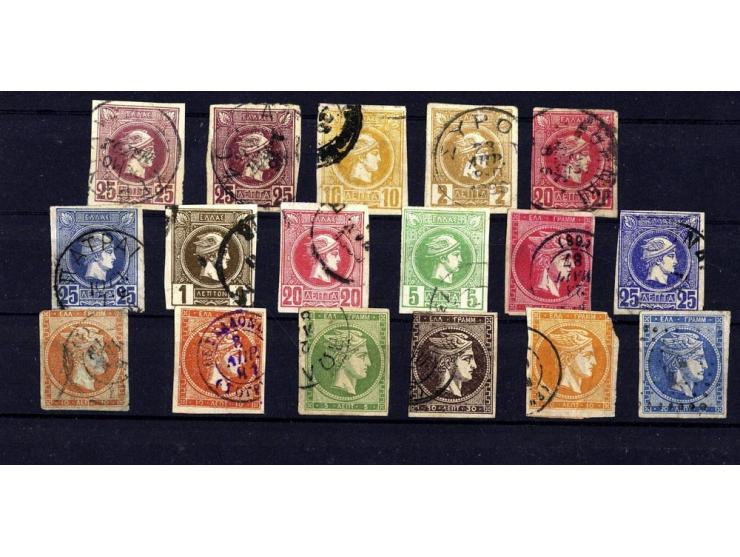 1862/89, Partie mit 17 gestempelten Marken und 2 Ganzsachenkarten sowie 5 frankierten Briefen und 1 Briefteil, dabei 3 Buntfr