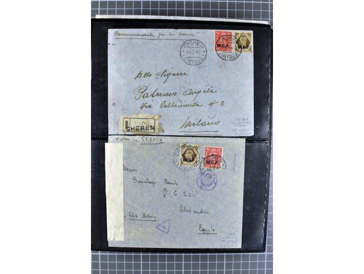 BRITISCHE BESETZUNG ITALIENISCHER KOLONIEN: 1941/52, sehr interessanter Posten von rund 400 Briefen und Karten, dabei Reco, L