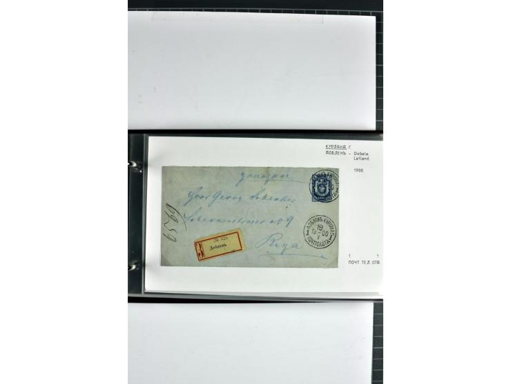 1860/1915, 55 Briefe, Karten und Ganzsachen mit kyrillischen Poststempeln aus Kurland von Bauske bis Jakobstadt