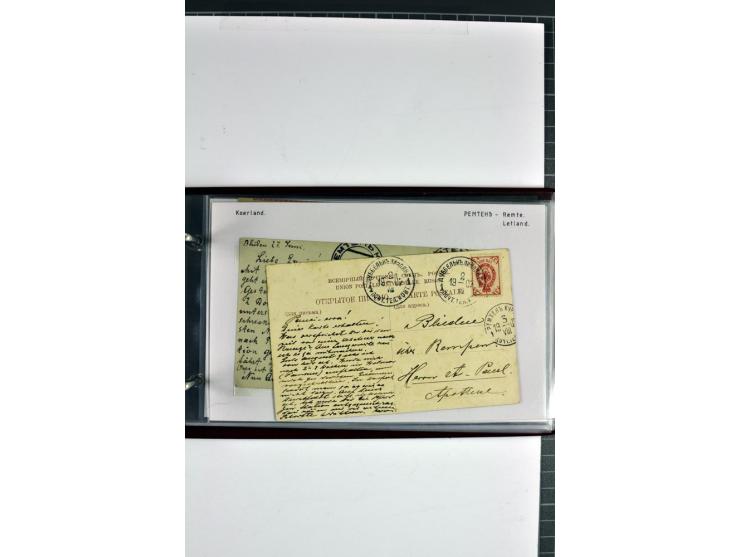 1860/1915, 55 Briefe, Karten und Ganzsachen mit kyrillischen Poststempeln aus Kurland von Bauske bis Jakobstadt