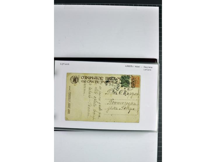 1881/1917, 66 Briefe, Karten und Ganzsachen mit kyrillischen Poststempeln aus Livland von Aloja bis Alt-Schwanenburg