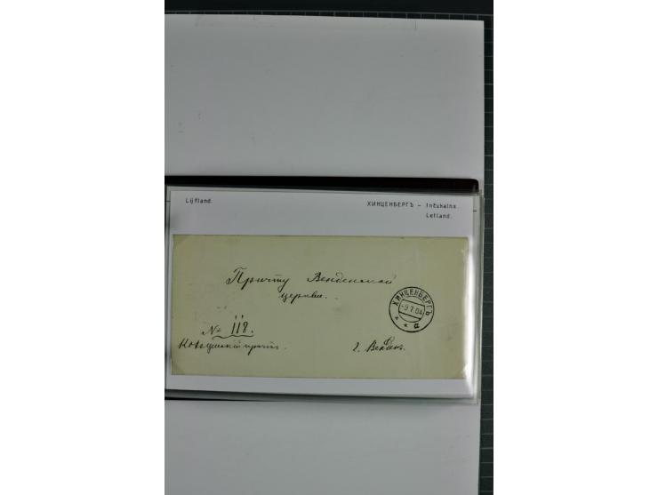 1881/1917, 66 Briefe, Karten und Ganzsachen mit kyrillischen Poststempeln aus Livland von Aloja bis Alt-Schwanenburg