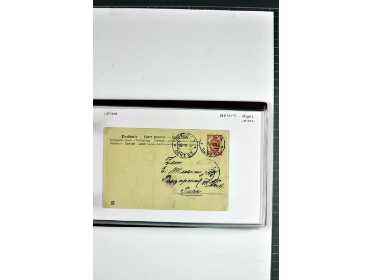 1881/1917, 66 Briefe, Karten und Ganzsachen mit kyrillischen Poststempeln aus Livland von Aloja bis Alt-Schwanenburg