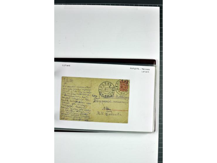 1881/1917, 66 Briefe, Karten und Ganzsachen mit kyrillischen Poststempeln aus Livland von Aloja bis Alt-Schwanenburg