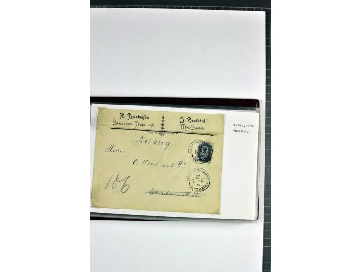 1881/1917, 66 Briefe, Karten und Ganzsachen mit kyrillischen Poststempeln aus Livland von Aloja bis Alt-Schwanenburg