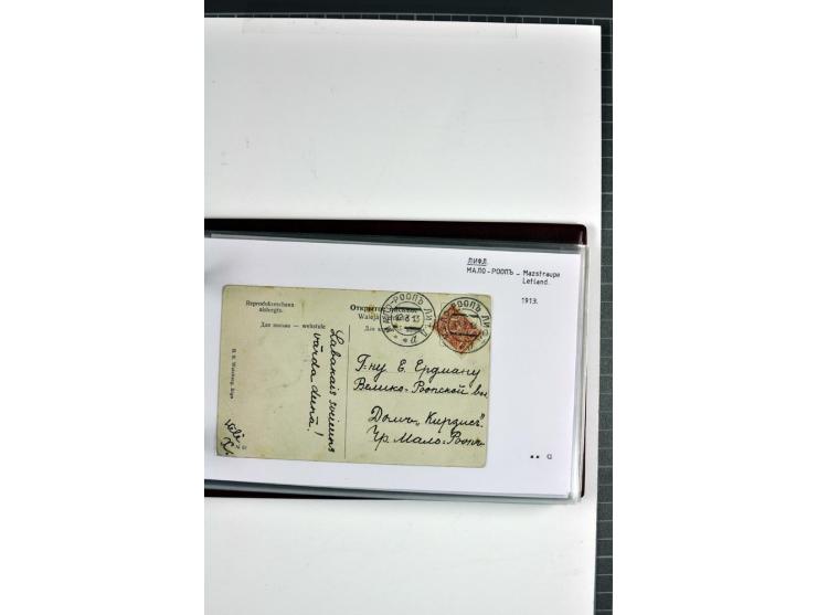 1881/1917, 66 Briefe, Karten und Ganzsachen mit kyrillischen Poststempeln aus Livland von Aloja bis Alt-Schwanenburg