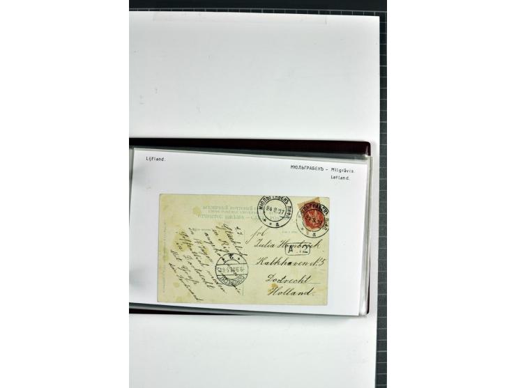1881/1917, 66 Briefe, Karten und Ganzsachen mit kyrillischen Poststempeln aus Livland von Aloja bis Alt-Schwanenburg