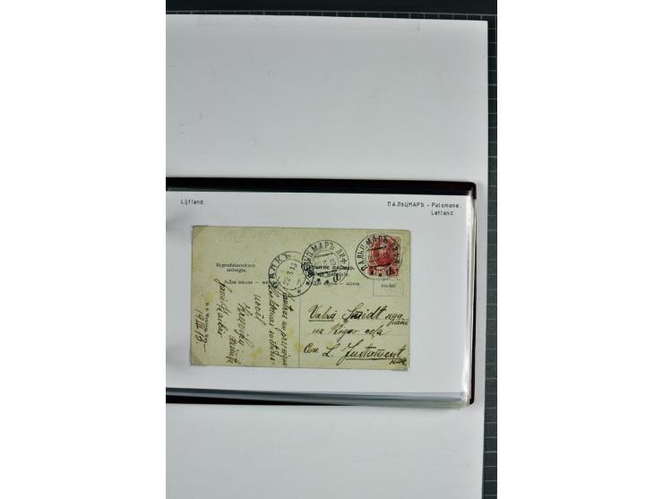 1881/1917, 66 Briefe, Karten und Ganzsachen mit kyrillischen Poststempeln aus Livland von Aloja bis Alt-Schwanenburg
