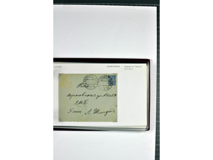 1881/1917, 66 Briefe, Karten und Ganzsachen mit kyrillischen Poststempeln aus Livland von Aloja bis Alt-Schwanenburg