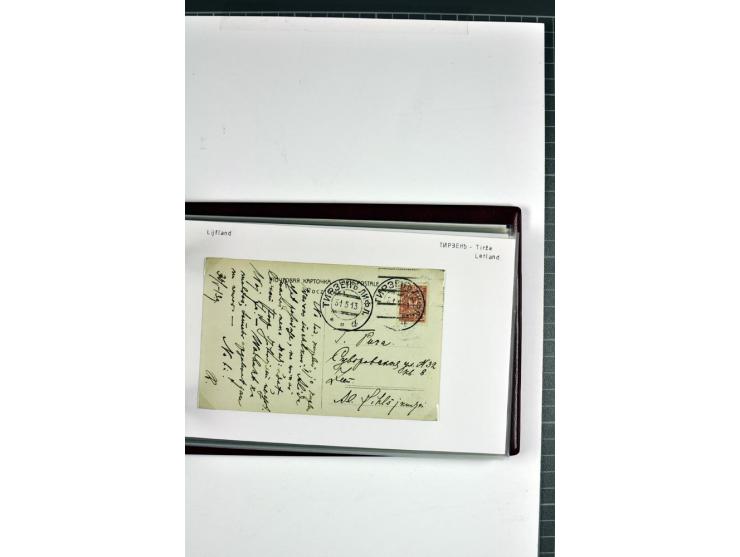 1881/1917, 66 Briefe, Karten und Ganzsachen mit kyrillischen Poststempeln aus Livland von Aloja bis Alt-Schwanenburg
