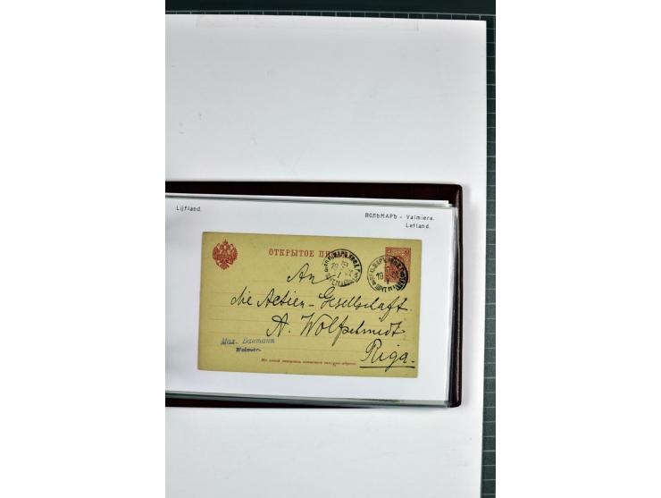 1881/1917, 66 Briefe, Karten und Ganzsachen mit kyrillischen Poststempeln aus Livland von Aloja bis Alt-Schwanenburg