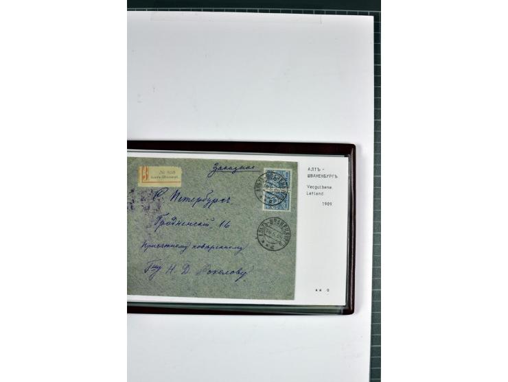 1881/1917, 66 Briefe, Karten und Ganzsachen mit kyrillischen Poststempeln aus Livland von Aloja bis Alt-Schwanenburg