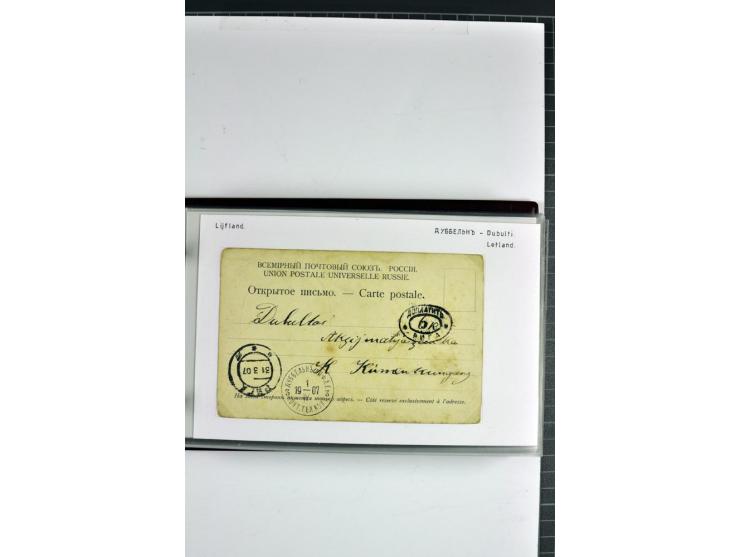 1881/1917, 66 Briefe, Karten und Ganzsachen mit kyrillischen Poststempeln aus Livland von Aloja bis Alt-Schwanenburg