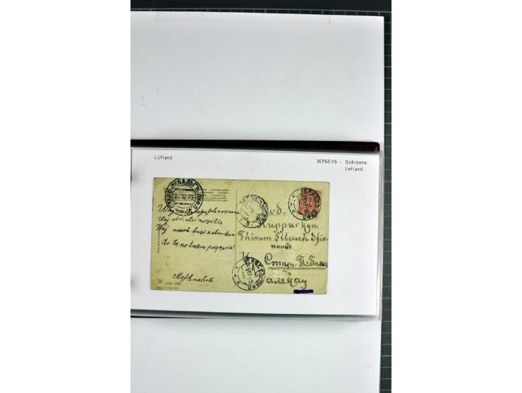 1881/1917, 66 Briefe, Karten und Ganzsachen mit kyrillischen Poststempeln aus Livland von Aloja bis Alt-Schwanenburg