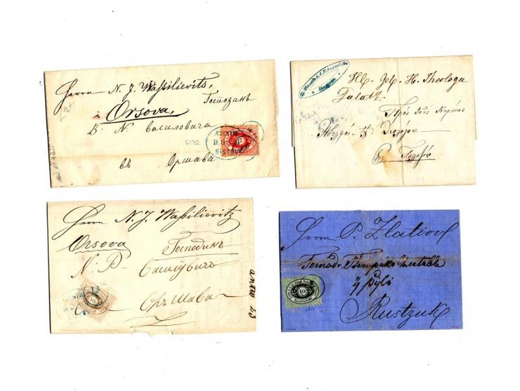 1866/67, 6 Briefe mit Mi.-Nr. 1 (2), 2 und 3I (3) mit Stempeln von Sistov, Widdin bzw. nur mit Datumstempel, dazu markenloser
