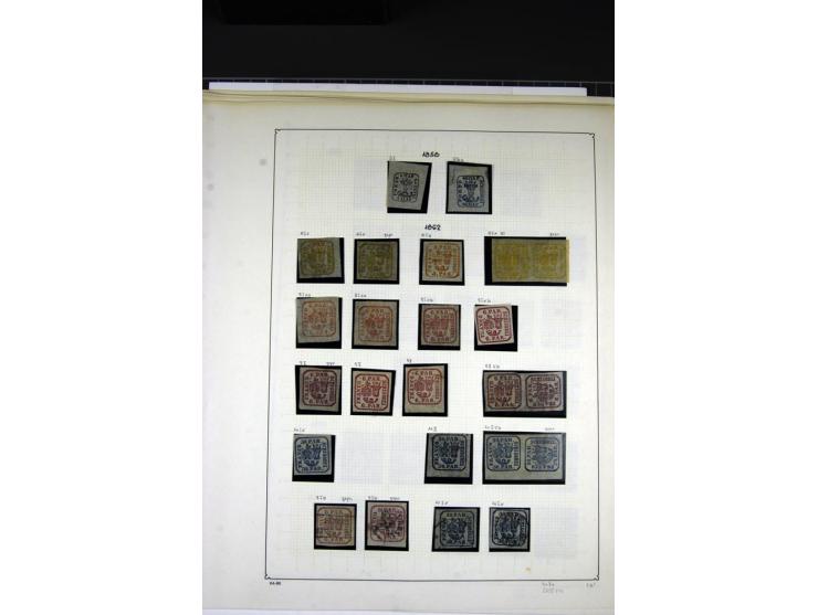 1858/1911, ungebrauchte und gestempelte Sammlung inkl. Portomarken auf alten Albenblättern, dabei bessere Werte, Papiersorten