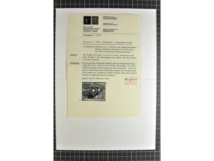 1843/1976, postfrische, ungebrauchte und gestempelte Sammlung mit u.a. Zürich Mi.-Nr. 2II (Attest), Bundespost Mi.-Nr. 4, 5I,