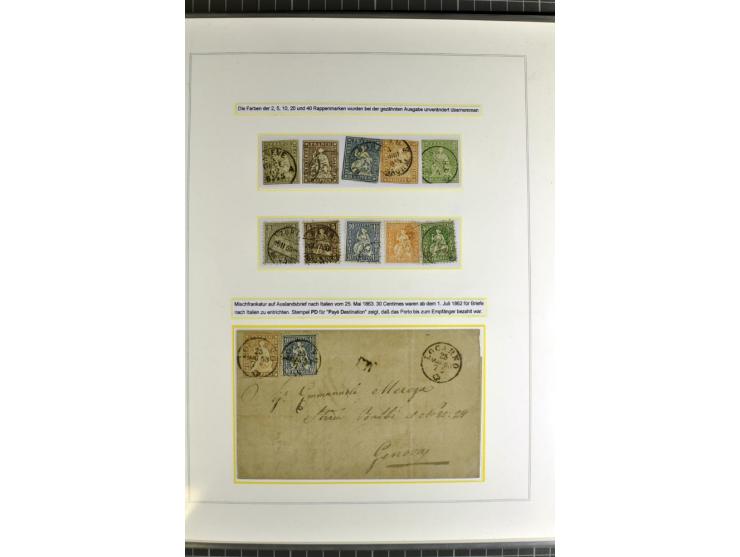 1862/81, Stehende Helvetia, Portostufen-Sammlung mit Briefen, Karten und Ganzsachen, dabei Mi.-Nr. 16+23 (Attest Renggli), 40