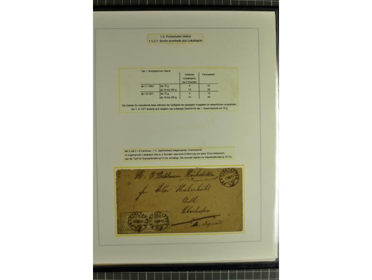 1862/81, Stehende Helvetia, Portostufen-Sammlung mit Briefen, Karten und Ganzsachen, dabei Mi.-Nr. 16+23 (Attest Renggli), 40