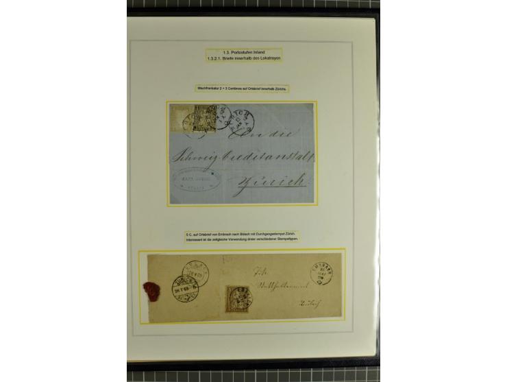 1862/81, Stehende Helvetia, Portostufen-Sammlung mit Briefen, Karten und Ganzsachen, dabei Mi.-Nr. 16+23 (Attest Renggli), 40