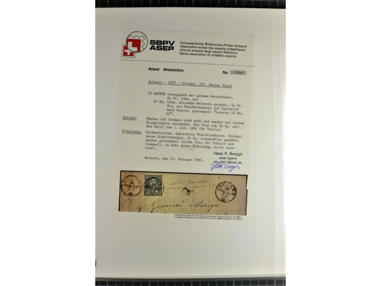 1862/81, Stehende Helvetia, Portostufen-Sammlung mit Briefen, Karten und Ganzsachen, dabei Mi.-Nr. 16+23 (Attest Renggli), 40