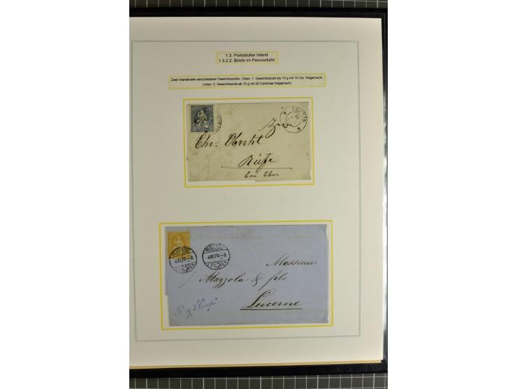 1862/81, Stehende Helvetia, Portostufen-Sammlung mit Briefen, Karten und Ganzsachen, dabei Mi.-Nr. 16+23 (Attest Renggli), 40