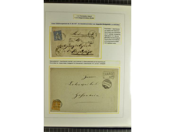 1862/81, Stehende Helvetia, Portostufen-Sammlung mit Briefen, Karten und Ganzsachen, dabei Mi.-Nr. 16+23 (Attest Renggli), 40