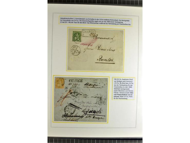 1862/81, Stehende Helvetia, Portostufen-Sammlung mit Briefen, Karten und Ganzsachen, dabei Mi.-Nr. 16+23 (Attest Renggli), 40