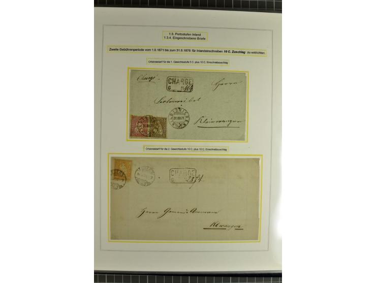1862/81, Stehende Helvetia, Portostufen-Sammlung mit Briefen, Karten und Ganzsachen, dabei Mi.-Nr. 16+23 (Attest Renggli), 40