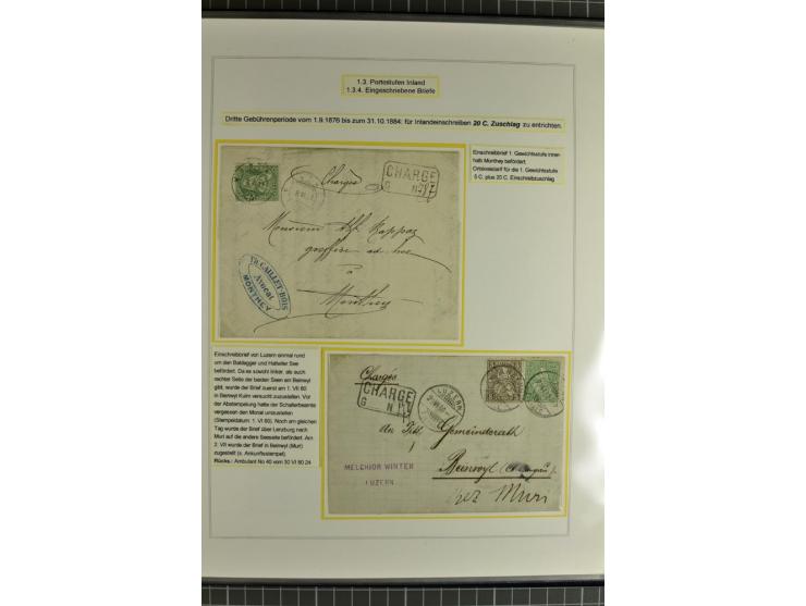 1862/81, Stehende Helvetia, Portostufen-Sammlung mit Briefen, Karten und Ganzsachen, dabei Mi.-Nr. 16+23 (Attest Renggli), 40