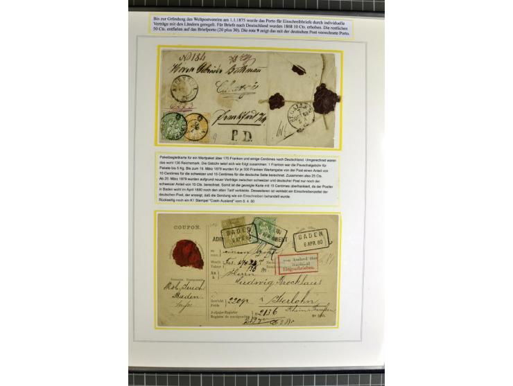 1862/81, Stehende Helvetia, Portostufen-Sammlung mit Briefen, Karten und Ganzsachen, dabei Mi.-Nr. 16+23 (Attest Renggli), 40