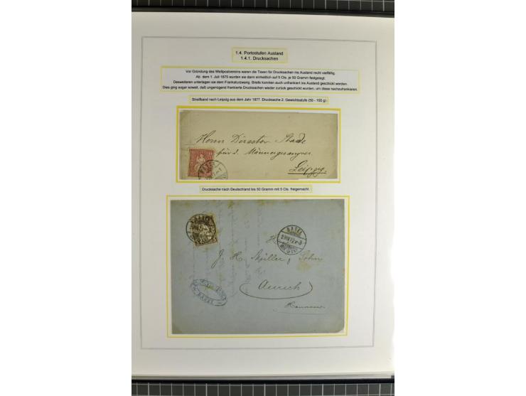 1862/81, Stehende Helvetia, Portostufen-Sammlung mit Briefen, Karten und Ganzsachen, dabei Mi.-Nr. 16+23 (Attest Renggli), 40