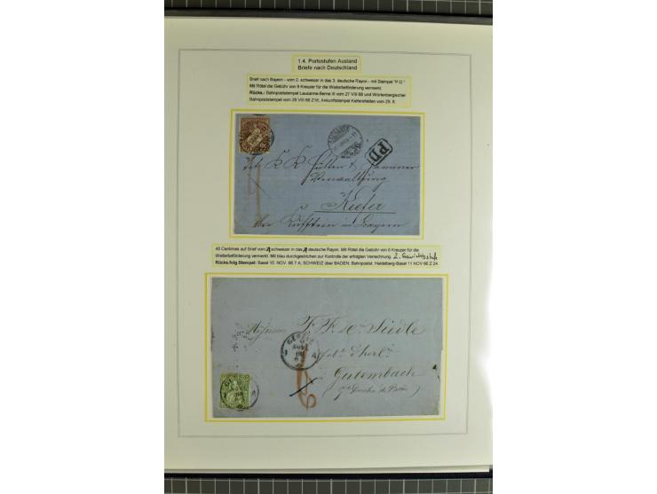 1862/81, Stehende Helvetia, Portostufen-Sammlung mit Briefen, Karten und Ganzsachen, dabei Mi.-Nr. 16+23 (Attest Renggli), 40