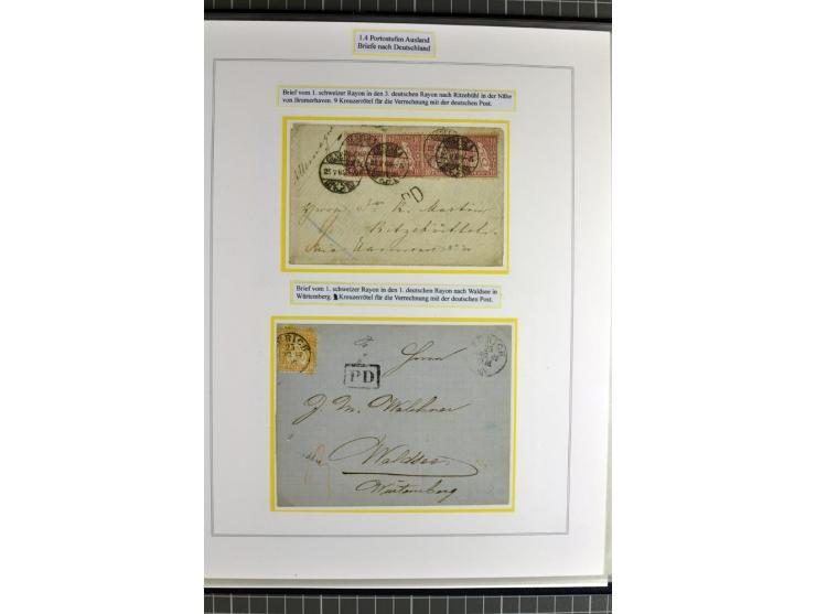 1862/81, Stehende Helvetia, Portostufen-Sammlung mit Briefen, Karten und Ganzsachen, dabei Mi.-Nr. 16+23 (Attest Renggli), 40
