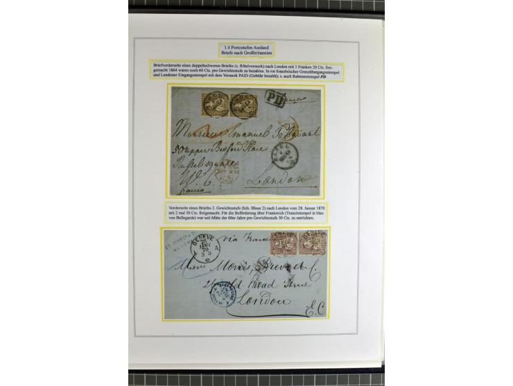 1862/81, Stehende Helvetia, Portostufen-Sammlung mit Briefen, Karten und Ganzsachen, dabei Mi.-Nr. 16+23 (Attest Renggli), 40