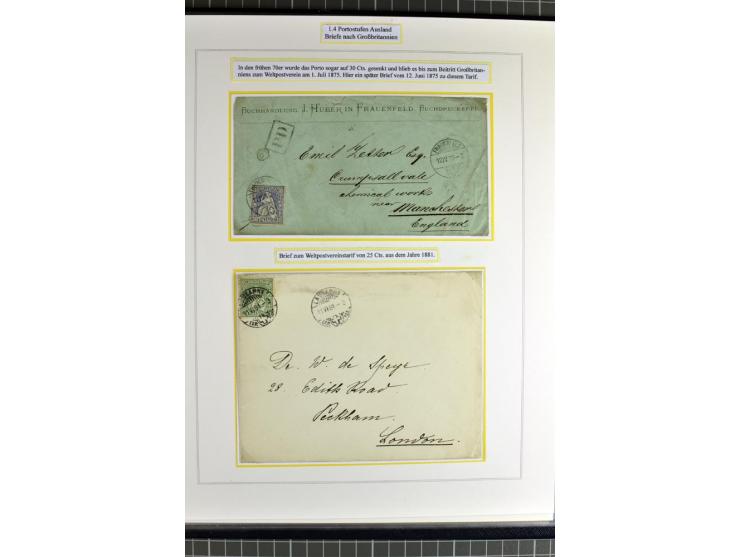 1862/81, Stehende Helvetia, Portostufen-Sammlung mit Briefen, Karten und Ganzsachen, dabei Mi.-Nr. 16+23 (Attest Renggli), 40