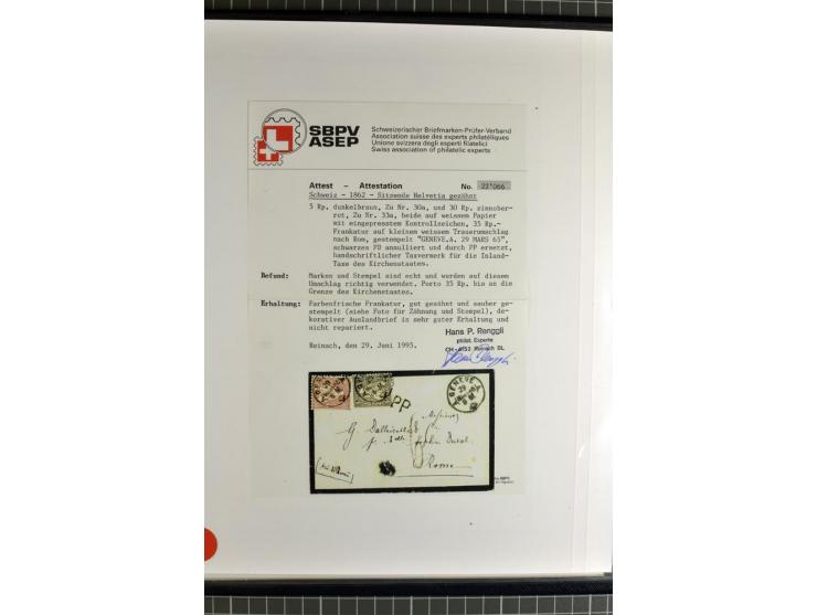 1862/81, Stehende Helvetia, Portostufen-Sammlung mit Briefen, Karten und Ganzsachen, dabei Mi.-Nr. 16+23 (Attest Renggli), 40