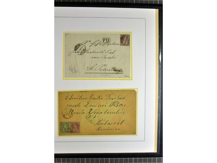 1862/81, Stehende Helvetia, Portostufen-Sammlung mit Briefen, Karten und Ganzsachen, dabei Mi.-Nr. 16+23 (Attest Renggli), 40