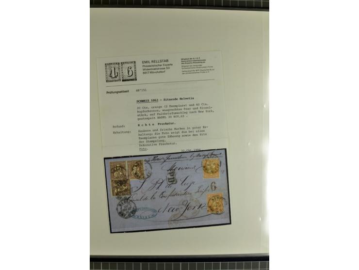 1862/81, Stehende Helvetia, Portostufen-Sammlung mit Briefen, Karten und Ganzsachen, dabei Mi.-Nr. 16+23 (Attest Renggli), 40