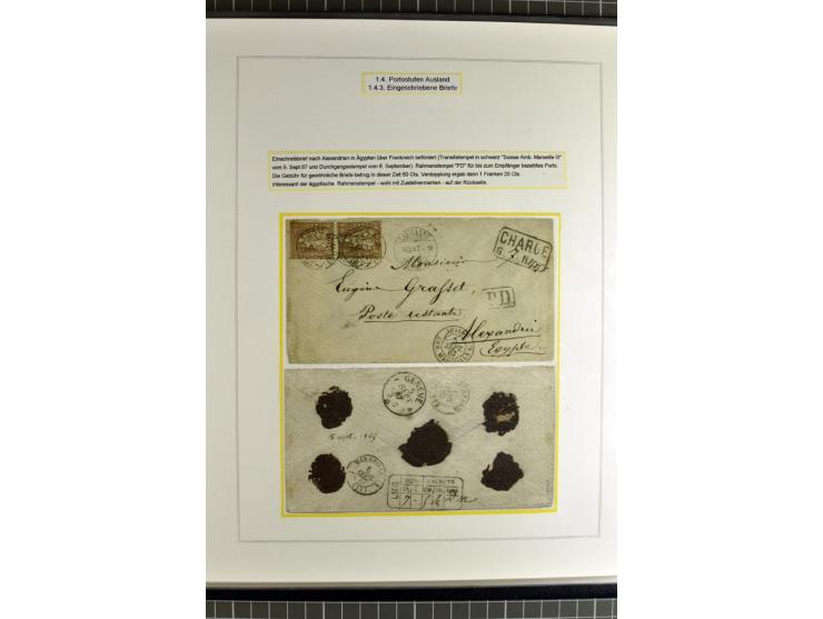 1862/81, Stehende Helvetia, Portostufen-Sammlung mit Briefen, Karten und Ganzsachen, dabei Mi.-Nr. 16+23 (Attest Renggli), 40