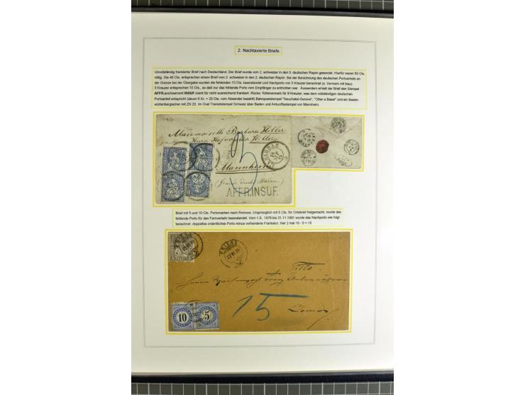 1862/81, Stehende Helvetia, Portostufen-Sammlung mit Briefen, Karten und Ganzsachen, dabei Mi.-Nr. 16+23 (Attest Renggli), 40