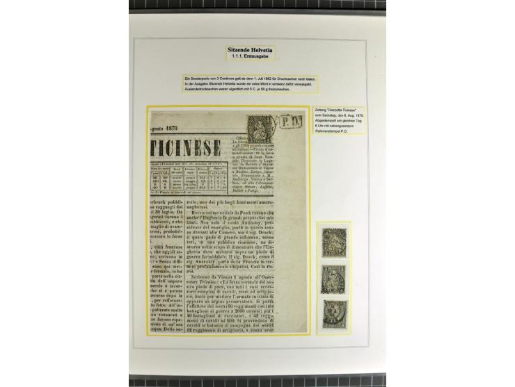 1862/81, Stehende Helvetia, Portostufen-Sammlung mit Briefen, Karten und Ganzsachen, dabei Mi.-Nr. 16+23 (Attest Renggli), 40
