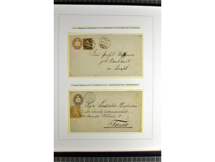 1862/81, Stehende Helvetia, Portostufen-Sammlung mit Briefen, Karten und Ganzsachen, dabei Mi.-Nr. 16+23 (Attest Renggli), 40