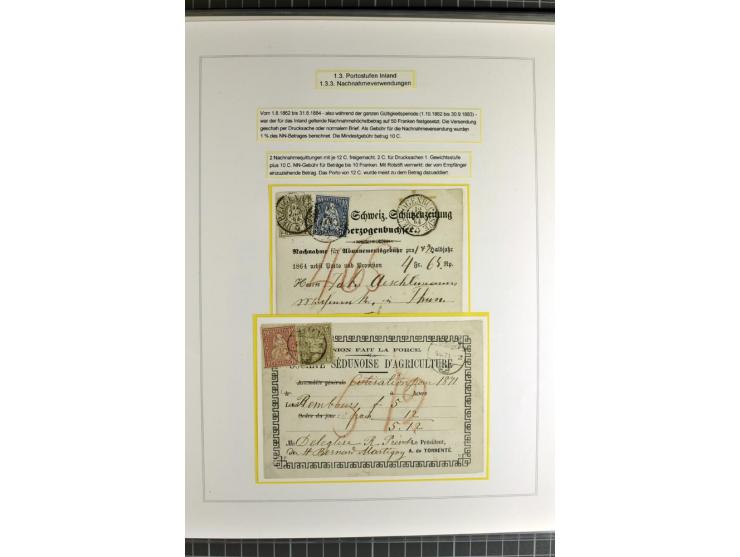 1862/81, Stehende Helvetia, Portostufen-Sammlung mit Briefen, Karten und Ganzsachen, dabei Mi.-Nr. 16+23 (Attest Renggli), 40