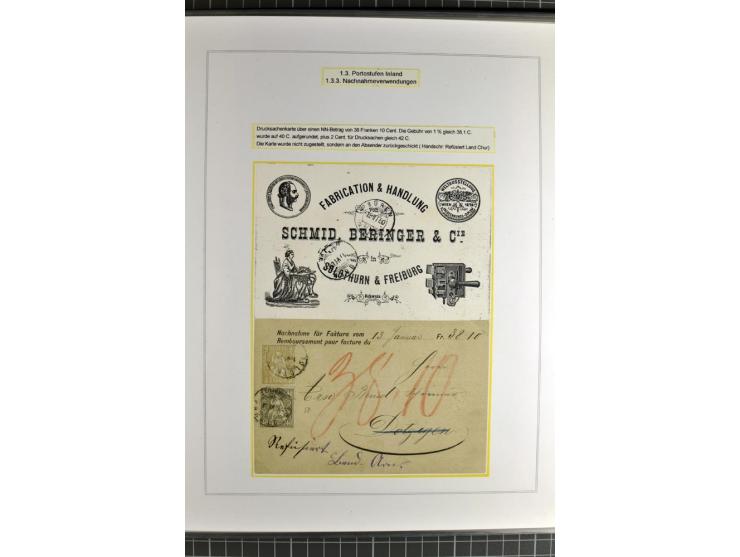 1862/81, Stehende Helvetia, Portostufen-Sammlung mit Briefen, Karten und Ganzsachen, dabei Mi.-Nr. 16+23 (Attest Renggli), 40