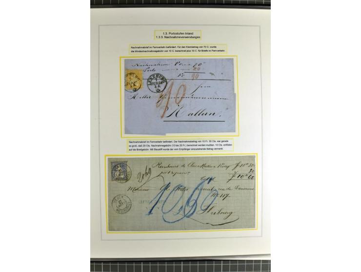 1862/81, Stehende Helvetia, Portostufen-Sammlung mit Briefen, Karten und Ganzsachen, dabei Mi.-Nr. 16+23 (Attest Renggli), 40