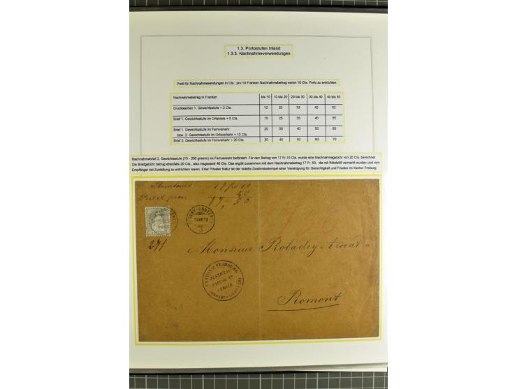 1862/81, Stehende Helvetia, Portostufen-Sammlung mit Briefen, Karten und Ganzsachen, dabei Mi.-Nr. 16+23 (Attest Renggli), 40