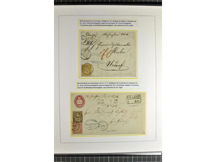 1862/81, Stehende Helvetia, Portostufen-Sammlung mit Briefen, Karten und Ganzsachen, dabei Mi.-Nr. 16+23 (Attest Renggli), 40