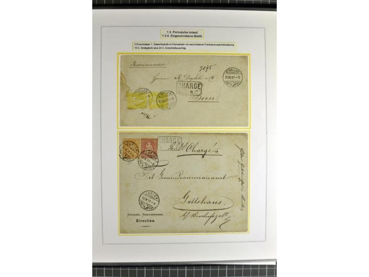 1862/81, Stehende Helvetia, Portostufen-Sammlung mit Briefen, Karten und Ganzsachen, dabei Mi.-Nr. 16+23 (Attest Renggli), 40
