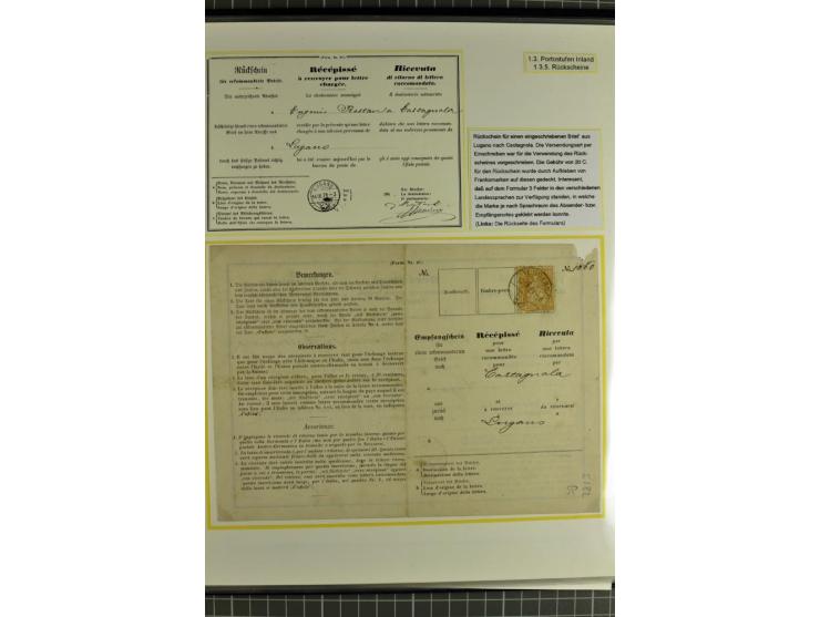 1862/81, Stehende Helvetia, Portostufen-Sammlung mit Briefen, Karten und Ganzsachen, dabei Mi.-Nr. 16+23 (Attest Renggli), 40